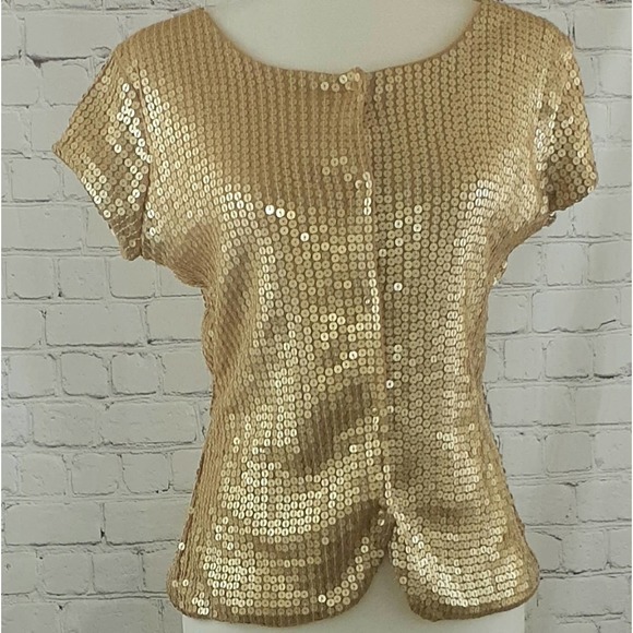 INC International Concepts Gold Sequined Short Sleeved Size S Blouse - Picture 1 of 12